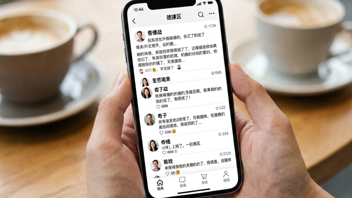 手机屏幕上显示我爱搞社区网友热议截图，评论区滚动着数十条真实留言